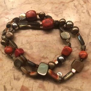 Set of 2 Silpada Coral, Pearl and Shell stretch bracelets